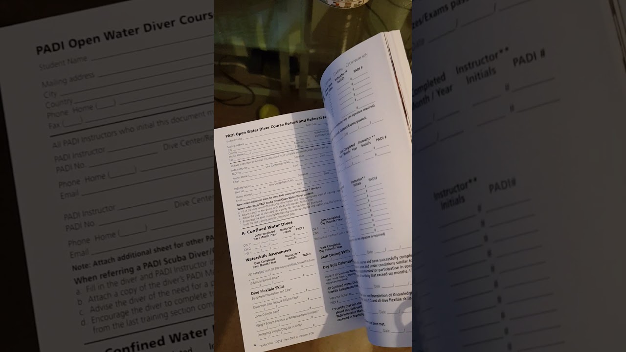 Open Water Divers Training Logbook